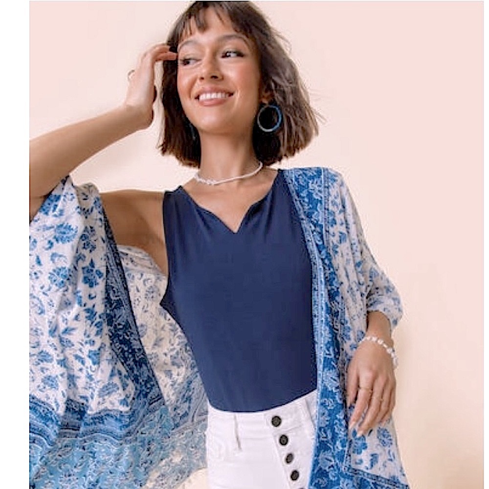 LOFT Blue border print kimono
